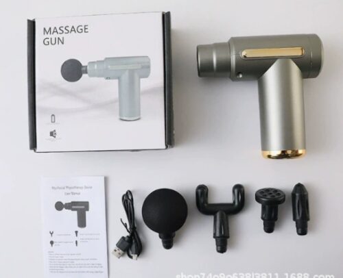 Pistolet de Massage Musculaire Portable – Masseur Percussion Sans Fil avec 4 Embouts