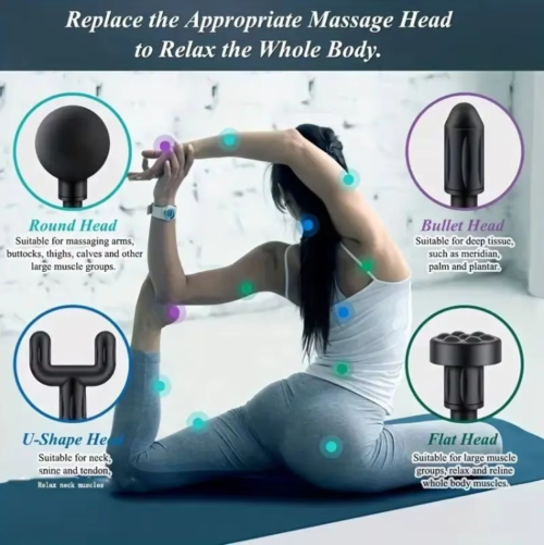 Pistolet de Massage Musculaire Portable – Masseur Percussion Sans Fil avec 4 Embouts