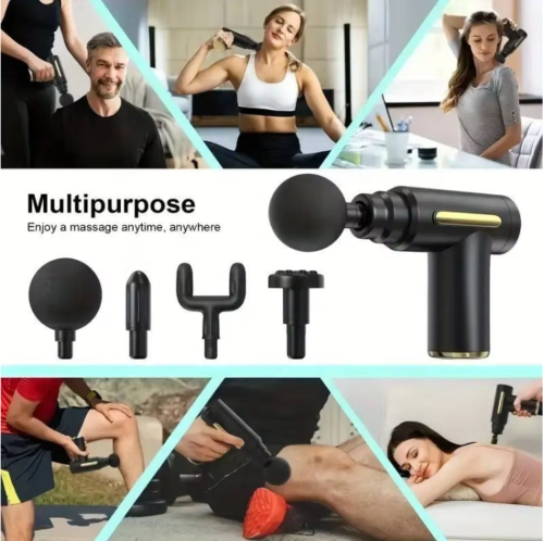 Pistolet de Massage Musculaire Portable – Masseur Percussion Sans Fil avec 4 Embouts